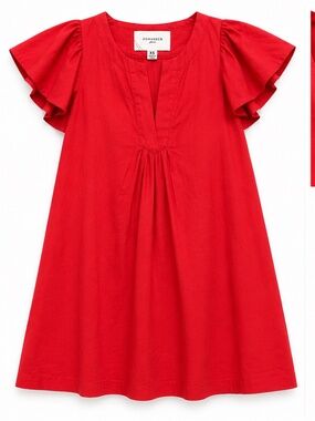 Pomander Place Red Flutter Sleeve Tunic Dress XS Classic Preppy Linen Blend